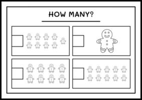 combien de biscuits au pain d'épice, jeu pour les enfants. illustration vectorielle, feuille de calcul imprimable vecteur