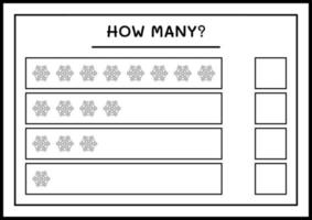 combien de flocon de neige, jeu pour les enfants. illustration vectorielle, feuille de calcul imprimable vecteur