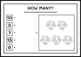 combien de zombies, jeu pour enfants. illustration vectorielle, feuille de calcul imprimable vecteur