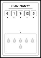 combien de sapin de noël, jeu pour enfants. illustration vectorielle, feuille de calcul imprimable vecteur