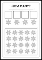 combien de flocon de neige, jeu pour les enfants. illustration vectorielle, feuille de calcul imprimable vecteur