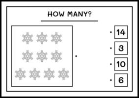 combien de flocon de neige, jeu pour les enfants. illustration vectorielle, feuille de calcul imprimable vecteur