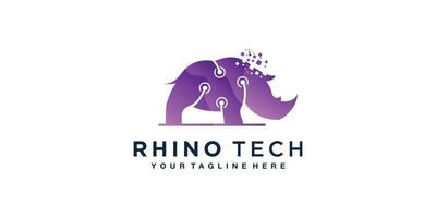 création de logo de rhinocéros avec vecteur premium de concept technologique