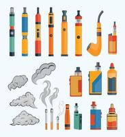 vape illustrations clip art design, ensemble plat d'icônes vectorielles de cigarettes électroniques pour la conception, avec vecteur premium téléchargeable.