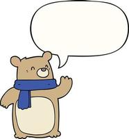 ours de dessin animé portant une écharpe et une bulle de dialogue vecteur
