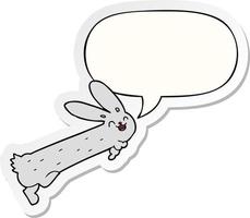 autocollant drôle de lapin de dessin animé et de bulle de dialogue vecteur