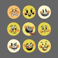 sourire emoji rétro. les visages des personnages de dessins animés du grand plateau des années 30. illustration vectorielle de sourire comique vintage vecteur