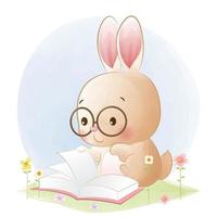 mignon petit lapin lisant un livre vecteur