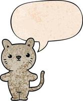 chat de dessin animé et bulle de dialogue dans un style de texture rétro vecteur
