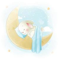 lapin mignon dormant sur la lune vecteur