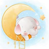 mignon bébé éléphant dormant sur un croissant de lune vecteur