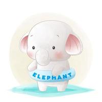 mignon éléphant nageant avec une bouée vecteur