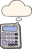 calculatrice de dessin animé et bulle de pensée dans le style de la bande dessinée vecteur