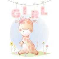 carte jalon mignonne girafe bébé fille vecteur