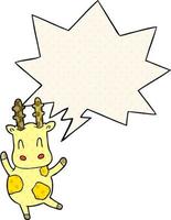 girafe de dessin animé mignon et bulle de dialogue dans le style de la bande dessinée vecteur