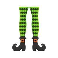 jambes de sorcière ou de lutin bizarres en bas avec motif losange et bottes avec boucles isolées sur fond blanc. élément de costume pour halloween ou st patrick day vecteur