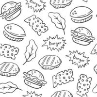 doodle burger avec motif sans couture d'ingrédients vecteur