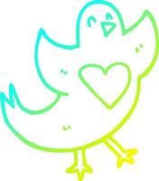 ligne de gradient froid dessinant un oiseau de dessin animé avec un coeur d'amour vecteur