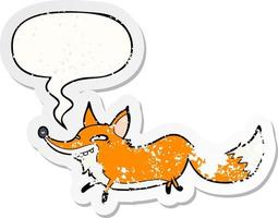 dessin animé mignon renard rusé et autocollant en détresse bulle vecteur