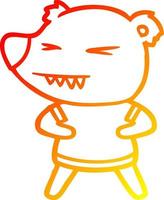 ligne de gradient chaud dessinant un dessin animé ours en colère en t shirt vecteur