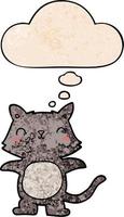 chat de dessin animé et bulle de pensée dans le style de motif de texture grunge vecteur