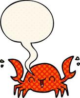 dessin animé crabe et bulle de dialogue dans le style de la bande dessinée vecteur