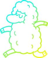 ligne de gradient froid dessinant des moutons de dessin animé en cours d'exécution vecteur