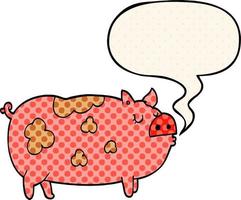 dessin animé cochon et bulle de dialogue dans le style de la bande dessinée vecteur