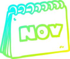 calendrier de dessin animé de dessin de ligne de gradient froid montrant le mois de novembre vecteur