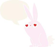 dessin animé lapin amoureux et bulle de dialogue dans un style rétro vecteur