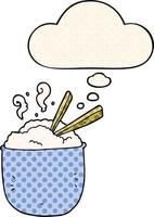 bol de dessin animé de riz et bulle de pensée dans le style de la bande dessinée vecteur