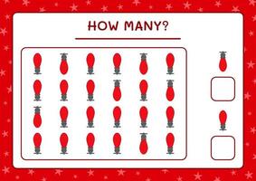 combien de lumières de noël, jeu pour enfants. illustration vectorielle, feuille de calcul imprimable vecteur