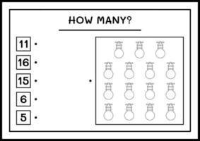 combien de lumières de noël, jeu pour enfants. illustration vectorielle, feuille de calcul imprimable vecteur