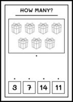 combien de coffret cadeau, jeu pour enfants. illustration vectorielle, feuille de calcul imprimable vecteur