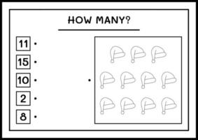 combien de chapeau de père noël, jeu pour enfants. illustration vectorielle, feuille de calcul imprimable vecteur