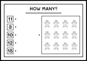 combien de biscuits au pain d'épice, jeu pour les enfants. illustration vectorielle, feuille de calcul imprimable vecteur