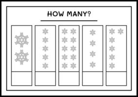 combien de flocon de neige, jeu pour les enfants. illustration vectorielle, feuille de calcul imprimable vecteur