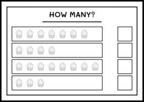 combien de cup cake, jeu pour enfants. illustration vectorielle, feuille de calcul imprimable vecteur