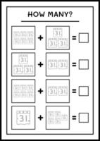 combien de calendrier, jeu pour enfants. illustration vectorielle, feuille de calcul imprimable vecteur