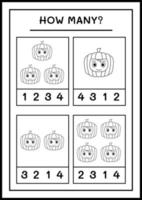 combien de masque de citrouille, jeu pour enfants. illustration vectorielle, feuille de calcul imprimable vecteur