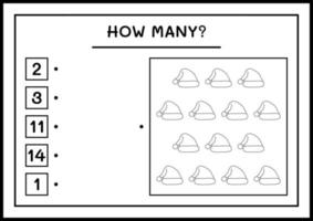 combien de chapeau de père noël, jeu pour enfants. illustration vectorielle, feuille de calcul imprimable vecteur