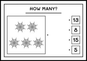 combien de toile d'araignée, jeu pour enfants. illustration vectorielle, feuille de calcul imprimable vecteur