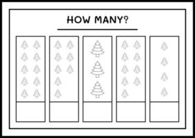 combien de sapin de noël, jeu pour enfants. illustration vectorielle, feuille de calcul imprimable vecteur