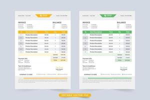 conception de modèle de reçu de paiement avec une nuance de couleur jaune et verte. conception créative de ticket de caisse pour les informations de vente de produits commerciaux. vecteur de modèle de facture avec la section accord de paiement.