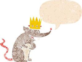 dessin animé roi des rats riant et bulle de dialogue dans un style texturé rétro vecteur