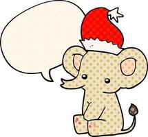 mignon éléphant de noël et bulle de dialogue dans le style de la bande dessinée vecteur