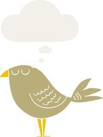 oiseau de dessin animé et bulle de pensée dans un style rétro vecteur