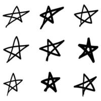 ensemble d'étoiles de doodle dessinés à la main isolés sur fond blanc vecteur
