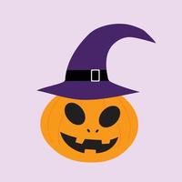 citrouille en chapeau de sorcière pour la conception de la fête d'halloween. tromper ou traiter la conception de fête effrayante. vecteur
