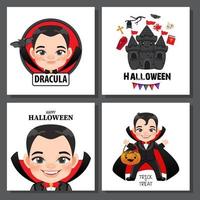 ensemble de modèle de carte d'halloween mignon avec personnage de dessin animé de sorcière pour cartes d'anniversaire, invitations, étiquettes, vecteur de décoration de fête